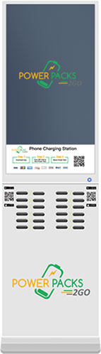 SS-24 free-standing charging station with 43-inch advertising screen